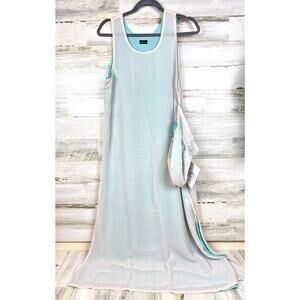 Wrapsody Womens M Blue Pink Sleeveless Maxi Dress Silky Matching Bag NEW Summer